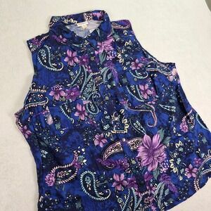 LuLaRoe Roxanne 3XL Sleeveless Snap Front Top Purple Blue Floral Paisley NWT
